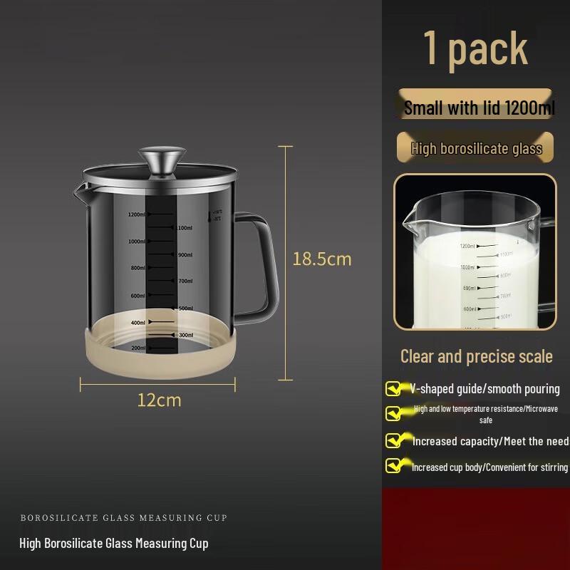 1200ML Heat-Resistant Glass Measuring Cup with Lid