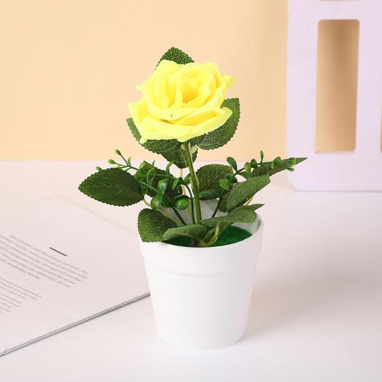 Artificial Potted Rose Desktop Faux Rose Bonsai Reusable Artificial Rose in Flower Pot for Home Office Decor Photography Prop