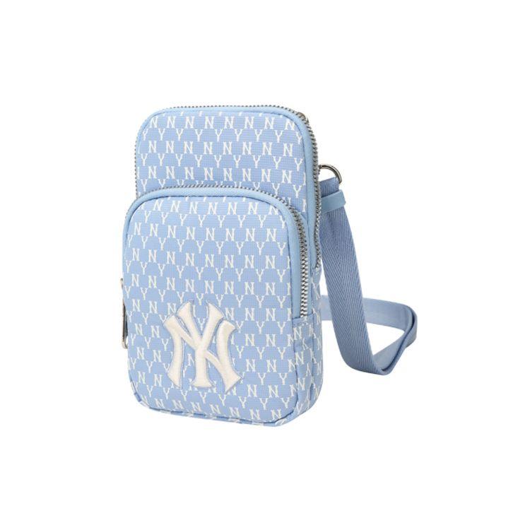 MLB Monogram Series Vintage All-Over Print NY Yankees Polyester Phone Bag Shoulder Bag Crossbody Bag Mini Unisex bags Sky-Blue 32BGDK111-50S