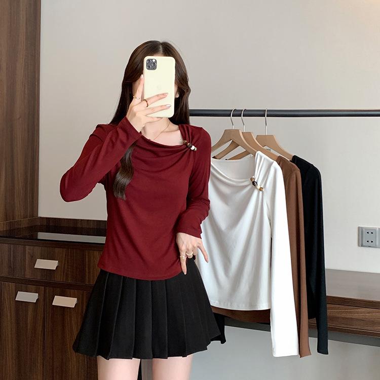 Spring 2026 Plus Size Women s Asymmetrical Neck Slimming Long Sleeve T-shirt L