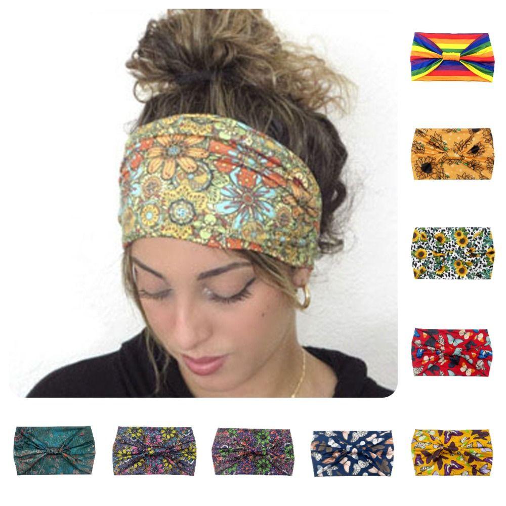 

Хлопковая эластичная женская повязка на голову, богемная широкая повязка на голову, бандана для волос, спорт на открытом воздухе