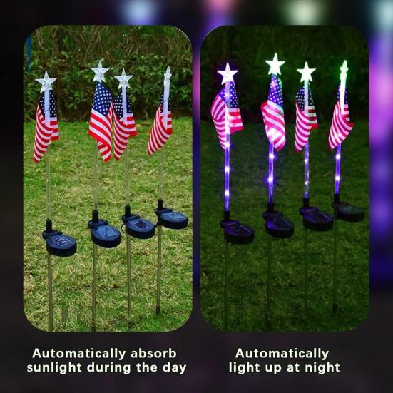Patriotic Pathway Independence Day Stake Lights Flag LED Solar Light Waterproof