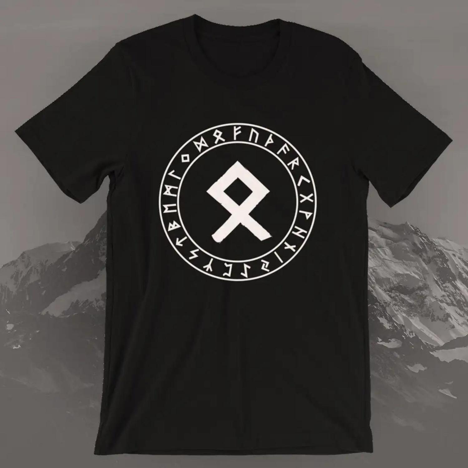 

New 100% Cotton Short Sleeve O-Neck Casual Mens T-shirt Fashion Streetwear Norse Pagan Othala Rune T-Shirt Men Clothing Funny XXXXXL чорний