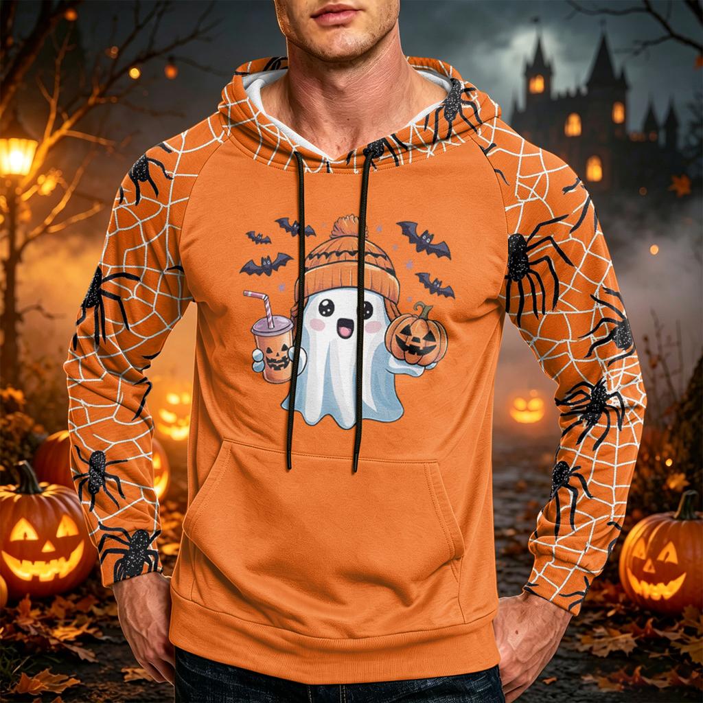 Men's Casual Printed Loose Fit Hoodie with Pocket and Drawstring for Everyday Wear