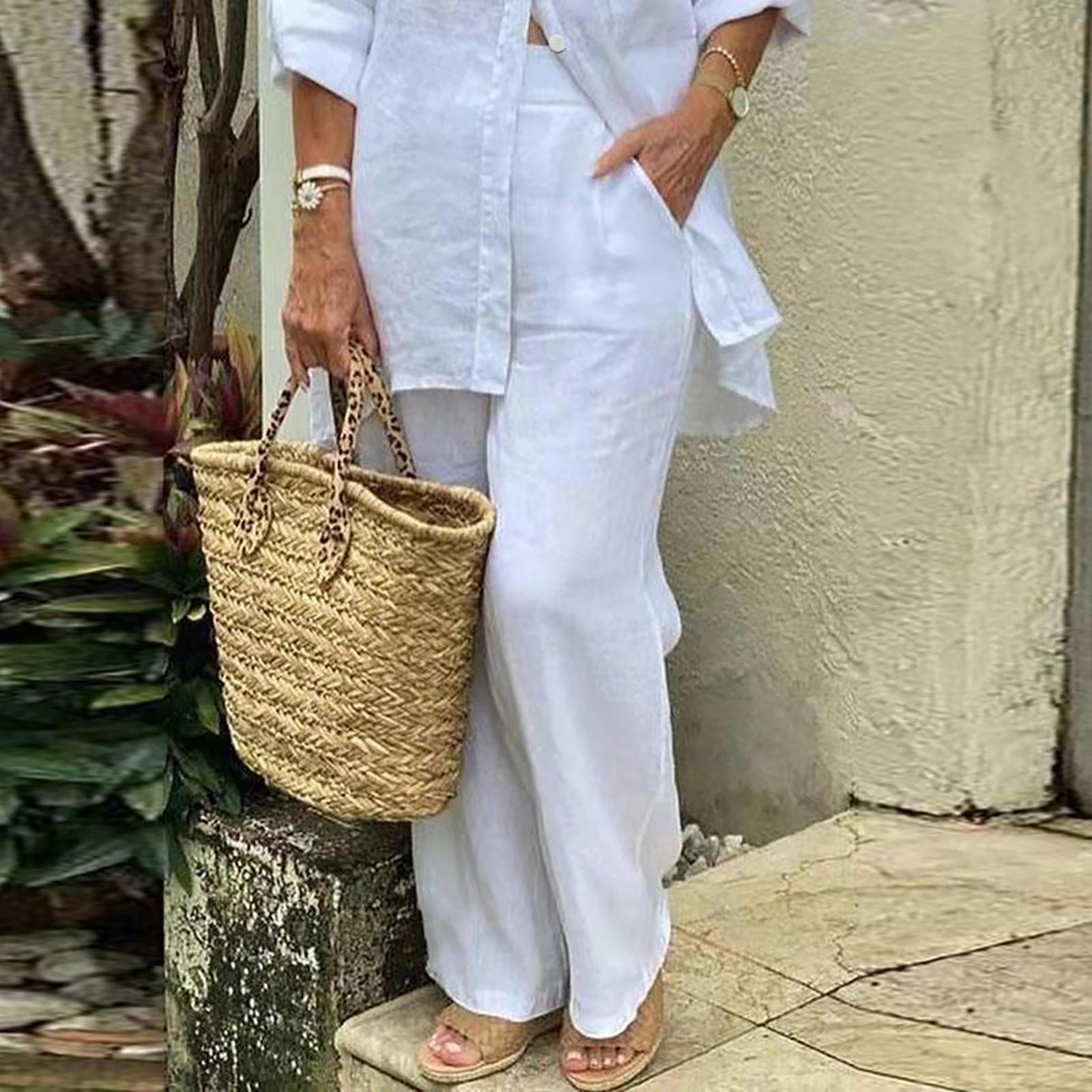 Модные женские повседневные однотонные рубашки с длинным рукавом из хлопка и льна — фото 4