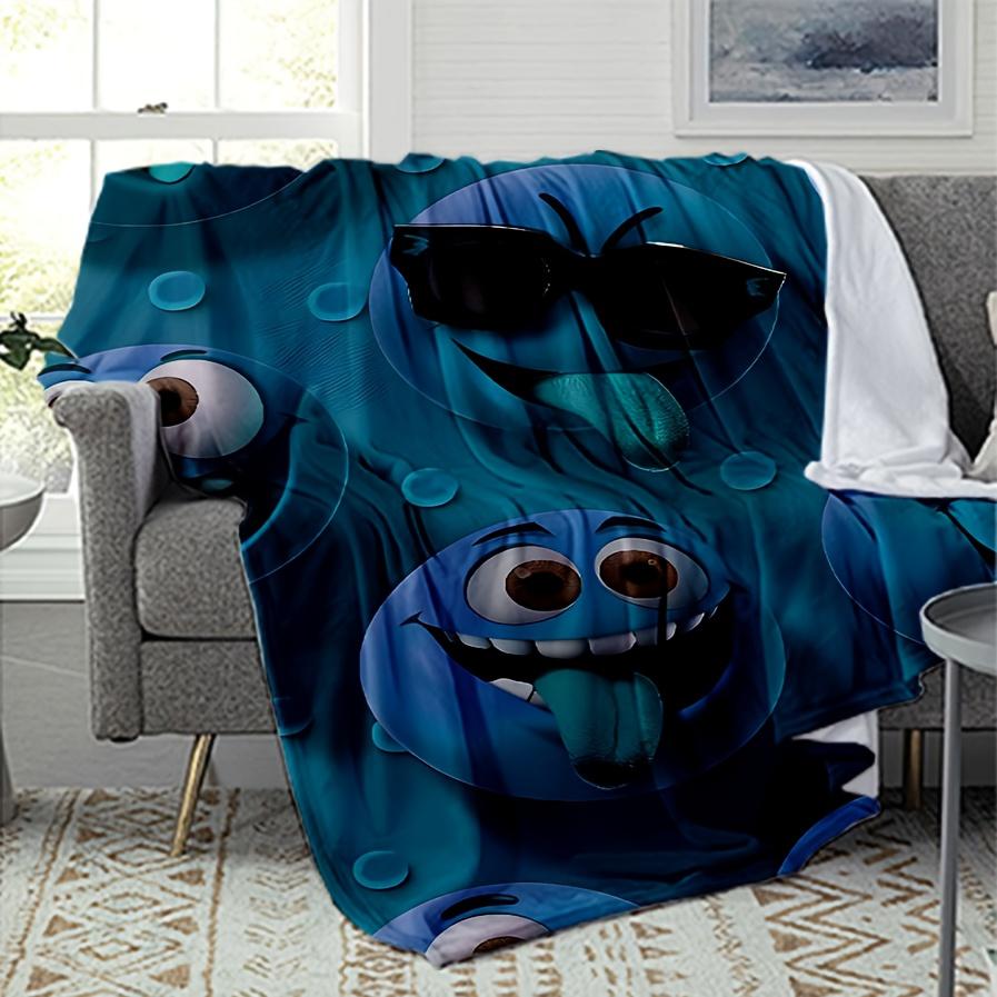 Blue Funny Expression Flannel Printed Blanket Suitable For All Seasons Suitable For Living Room Office Sofa And Travel 180X250Cm