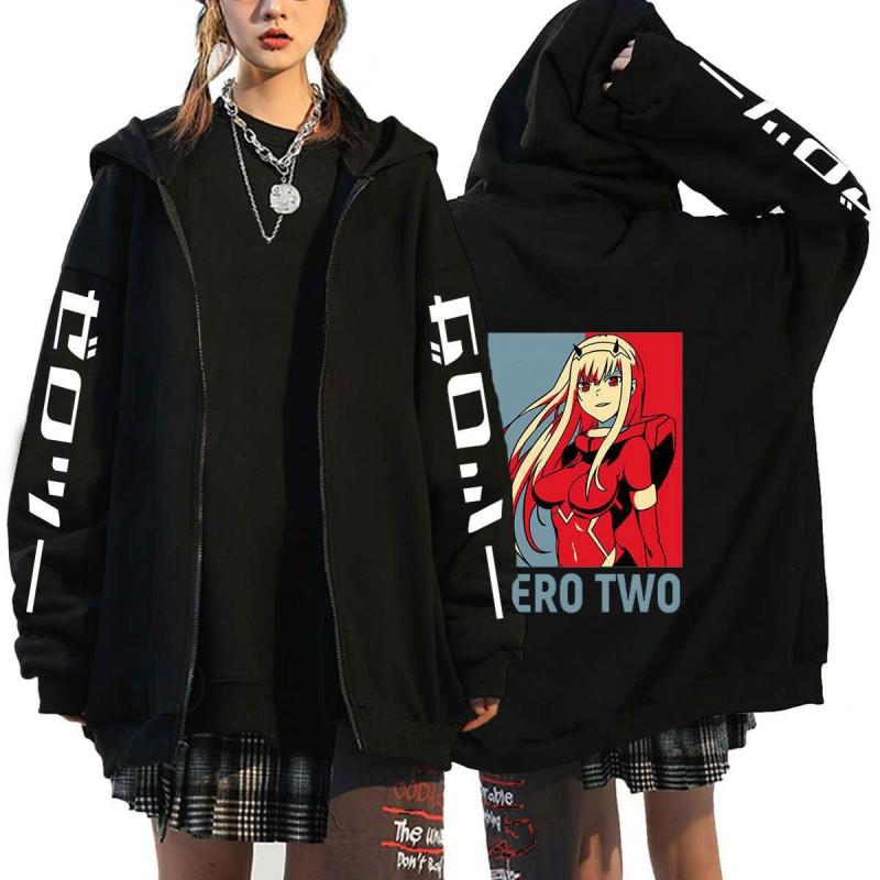 Mens Anime Zero Two Darling In Franxx Printed Fleece Lined Hooded Sweatshirt Casual Long Sleeve Pullover