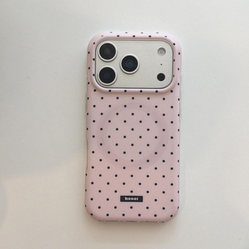 iPhone 17 ProMax Polka Dot Matte Magnetic Case, Fits iPhone 15/14/16P, Solid Color, Full Screen, Female Design
