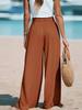 Women's Wide-Leg Solid Color Casual Polyester Pants