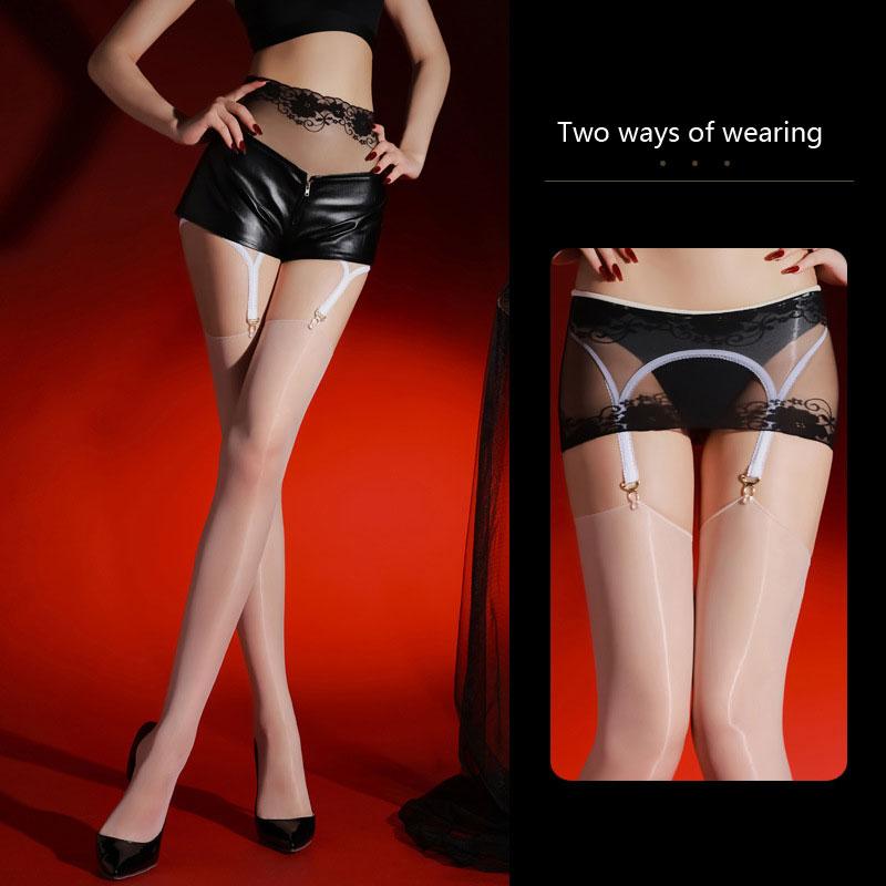 Sexy Lace Sheer Skirt Garters Thin See Through Tigths Oil Shiny Glossy Allure Stocking Exotic Lingeries Package Hip Pantyhose