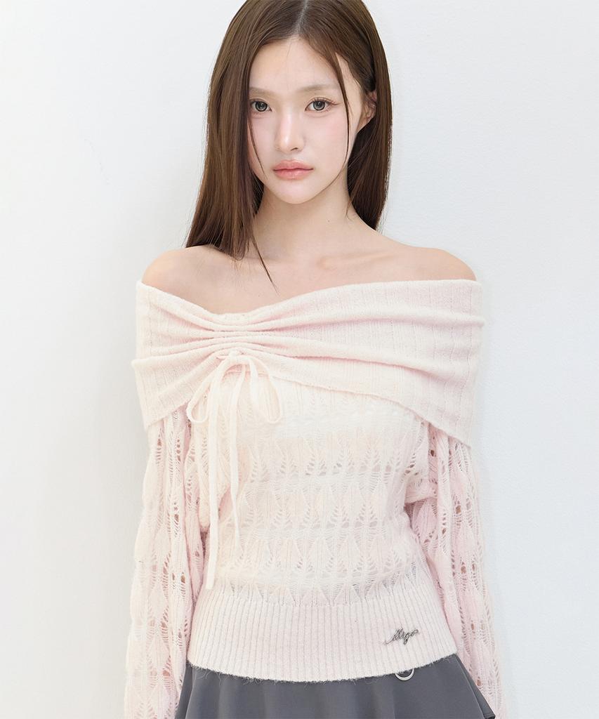 ILLIGO Punched Loose Off-Shoulder Knit Pink