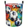 1pc Soccer Ball Laundry Basket with Sturdy Handle - Foldable Large Capacity Hamper Suitable for Clothes & Sports Gear Storage, Round Basket with Footb