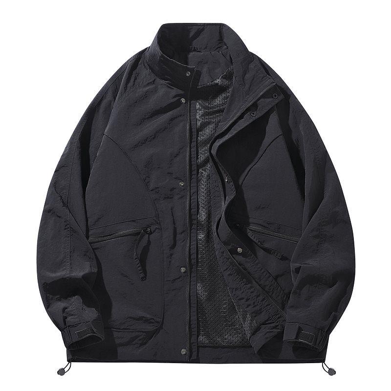 2026 Spring/Autumn Trendy Men s Stand-Up Collar Jacket: Versatile, Fashionable, Windproof Workwear 4XL чёрный