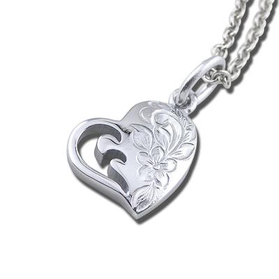 (Aloha Lokahi) Aloha Lokahi Hawaiianischer Schmuck Halskette, Chirurgischer Edelstahl, Herz Plumeria, Edelstahl Silber Kette (2 mm Breite), 40 cm