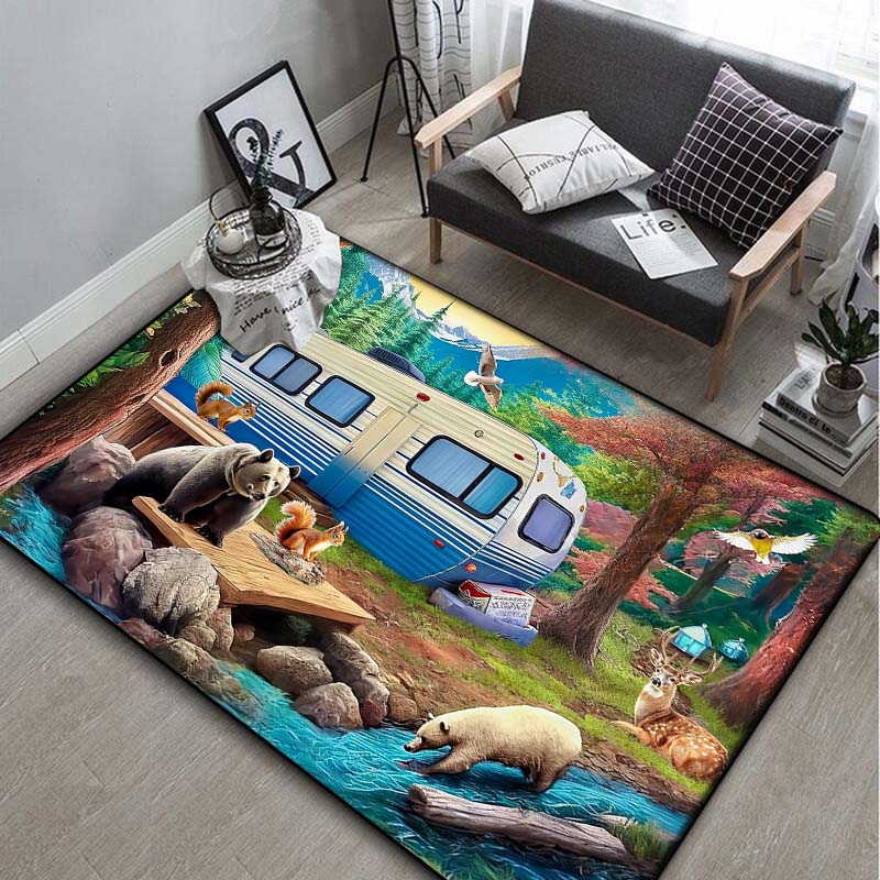 Boat Cats Dogs Lake Area Rug, Pet Scenery Floor Mat