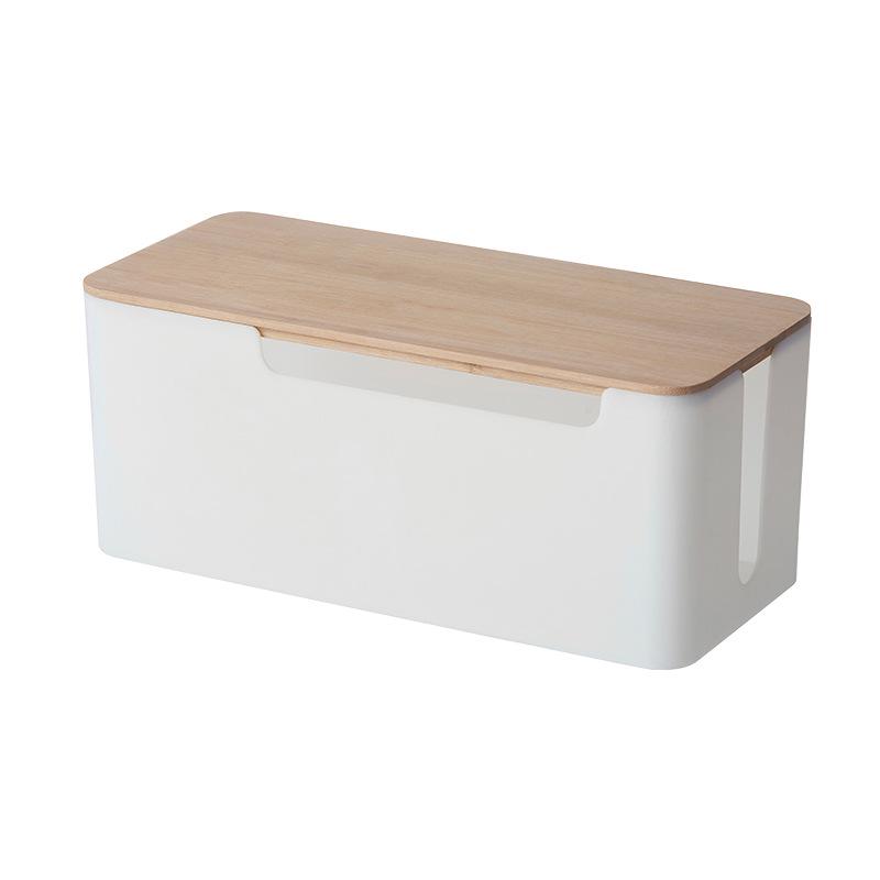 

Bamboo Lid Power Strip Cable Organizer Box