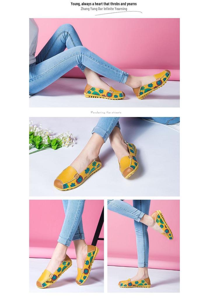 Spring/Summer Women's Slip-On Flat Moccasins: Printed Single Shoes for Mothers