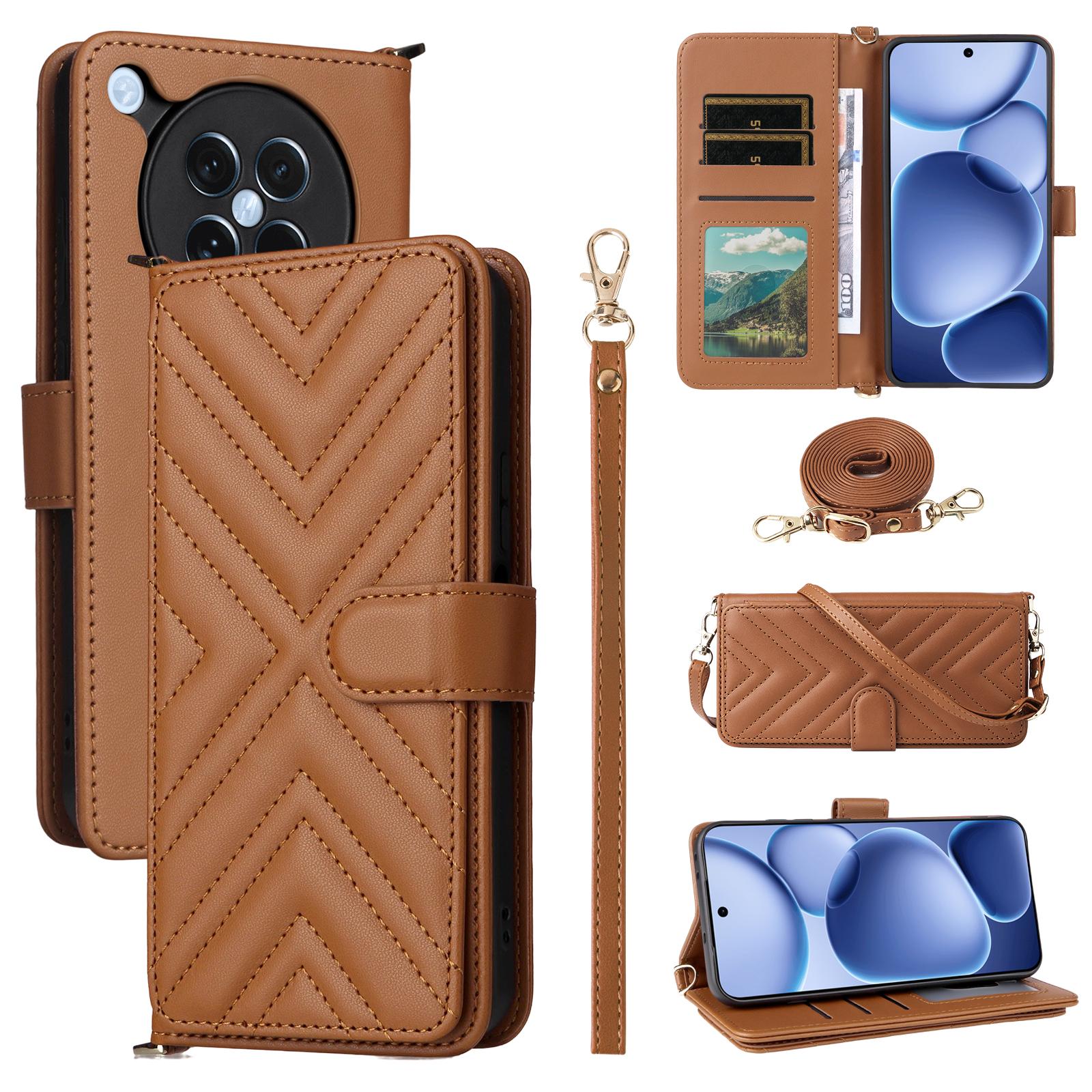 

For Oppo Find X8s 5G Case with Shoulder/Wrist Strap Leather Phone Cover Stand Wallet Brown