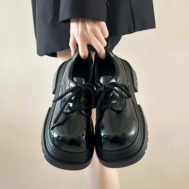 Women's Thick Soled Leather Shoes 2025 Spring New British Style Big Head Leather Shoes Fashion Versatile Casual Single Shoes