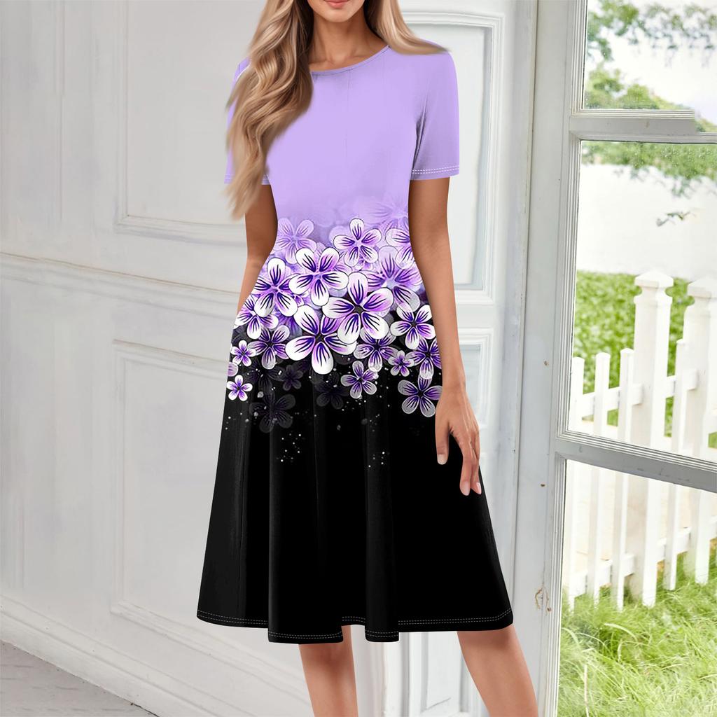 Women Casual Printed Round Neck Long Dress