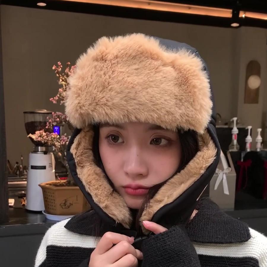 Adult Leather Waterproof and Warm Lei Feng Hat Men's Outdoor Motorcycle Ski Plus Velvet Flying Hat Women's Ear Protection Hat