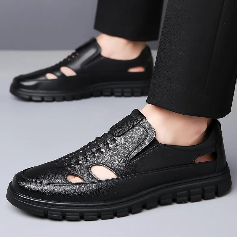 FashionDesigner New British-style Hollow Men's Loafers Fashion Thick-soled Shallow-mouth Slip-on Outdoor Hiking Leather Shoes for Men