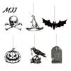 Halloween Hanging Decor 6Pcs Wooden Decoration, Ghost Pumpkin Eyeball Indoor Outdoor Ornament with Rope, Spooky Holiday Party