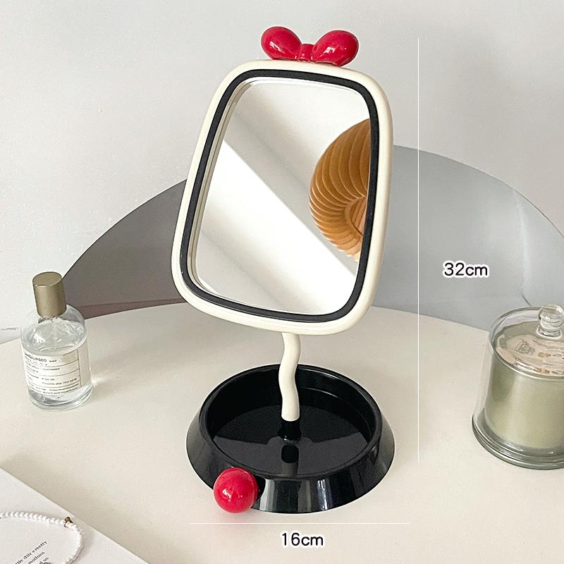 Cute Multifunctional Makeup Mirror with Jewelry Storage Tray Student Dormitory Standing Mirrors Phone Holder Korean Style 2025