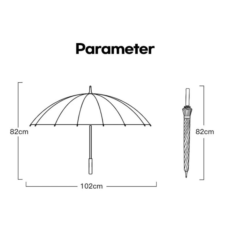 Transparent Umbrella Windproof Strong 16 Ribs Long Handle Rain Umbrella for Women Semi-automatic Big Umbrella