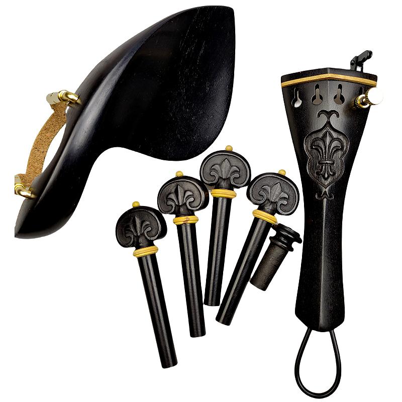 Beautiful Violin Accessories Set With Engrave, Carved 4/4 Fiddle Parts Fittings Pegs Tailpiece Chinrest