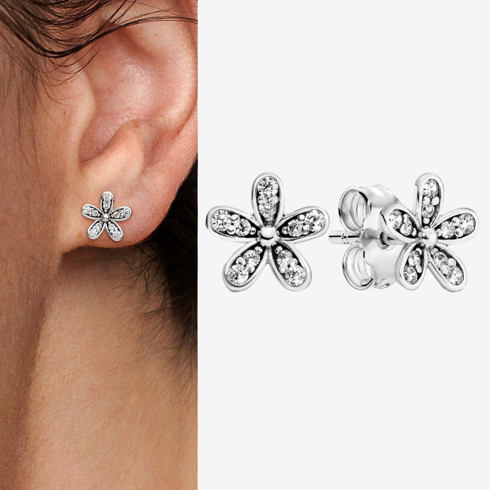Authentic 925 Silver Cherry Blossom Bow Heart Hoop Stud Drop Earrings plata de ley Jewelry DIY Birthday Gift Original