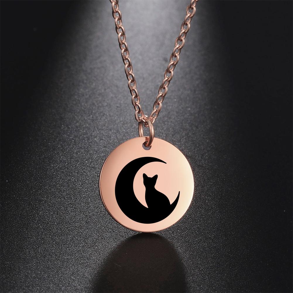 My Shape Cat Moon Star Round Pendant Necklace Women Girl Gold Color Stainless Steel Aesthetic Necklace Choker Fashion Jewelry