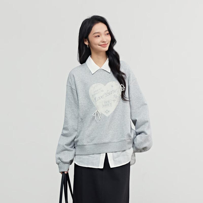Elva' Island Women's Color-block Heart Print Loose Sweatshirt