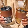 400ml with Lid Water Bottle Double Drinking Mouth with Straw New Creative Transparent Coffee Glass with Straw Coffee Mug Beer