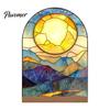Creative Gift for Home Stained Glass Style Acrylic Table Centerpieces, Floral & Landscape Pattern Exquisite Room Decor Tabletop Sign with Wood