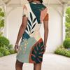 Women Plus Size Round Neck Short Sleeve Abstract Printed White Fitted Bodycon Mini Dress