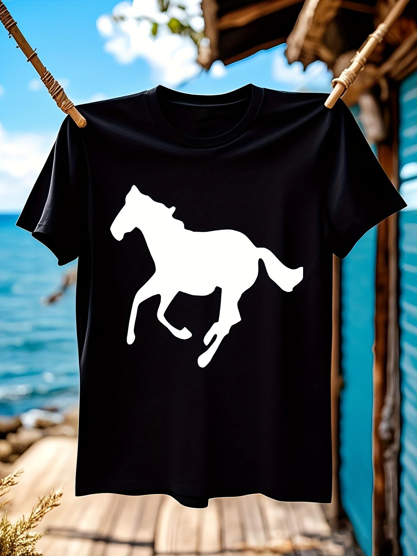 Classic Crew Neck Tshirt Minimalist Elegant Horse Graphic... S