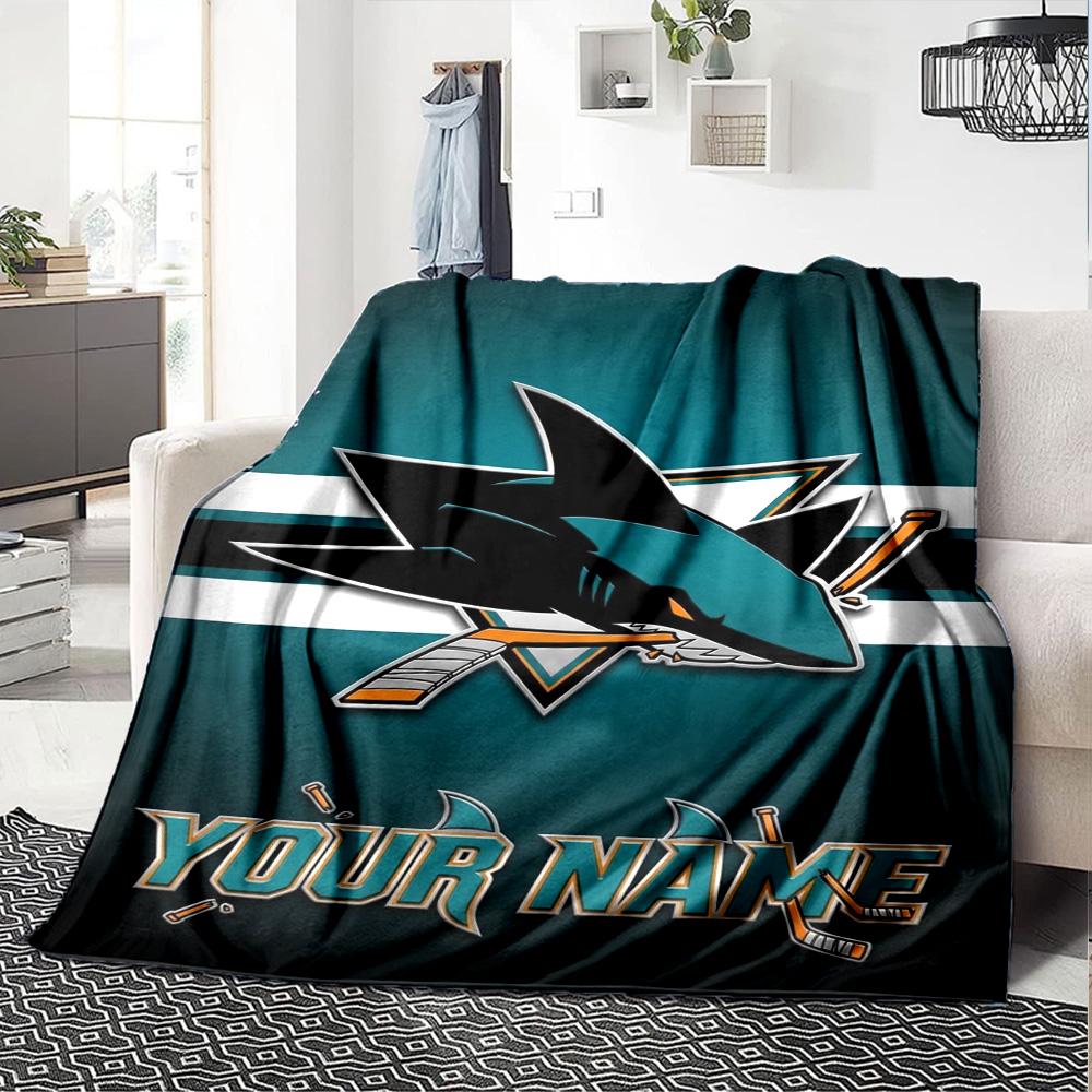 Name Custom San Jose Sharks Print Flannel Blanket High Quality Warm Comfortable Cover for All Seasons Perfect for Gifts Home Decor