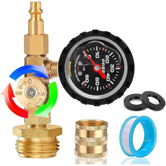 Upgraded RV Winterize Blowout Adapter With Oil Pressure Gauge Brass Sprinkler Water Blow Out Winterization Plug Winterizing Kit For Camper Boat