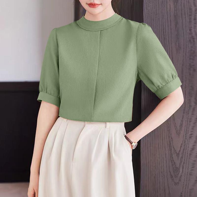 ZANZEA Women Casual Stand Collar Solid Color Summer Half Sleeve Blouse
