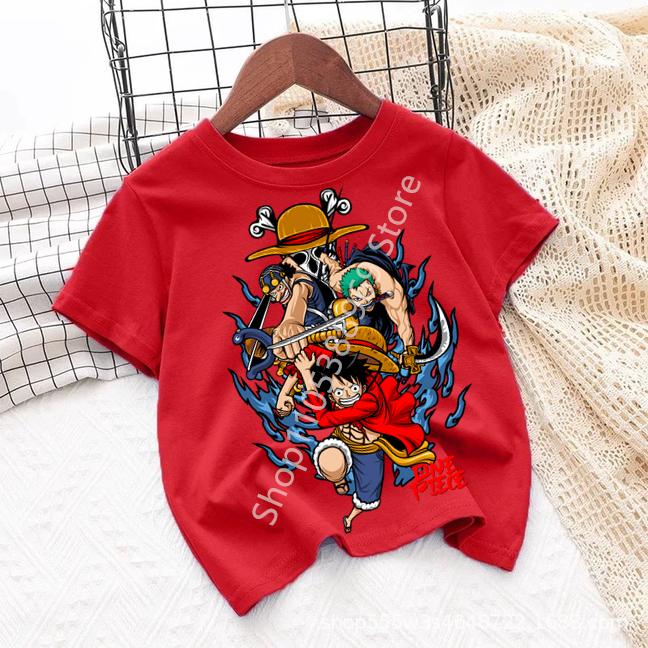 2026 Summer Anime Monkey D Printed Tshirt Kids boys Clothing Fashion Casual Street Tshirt Y2k