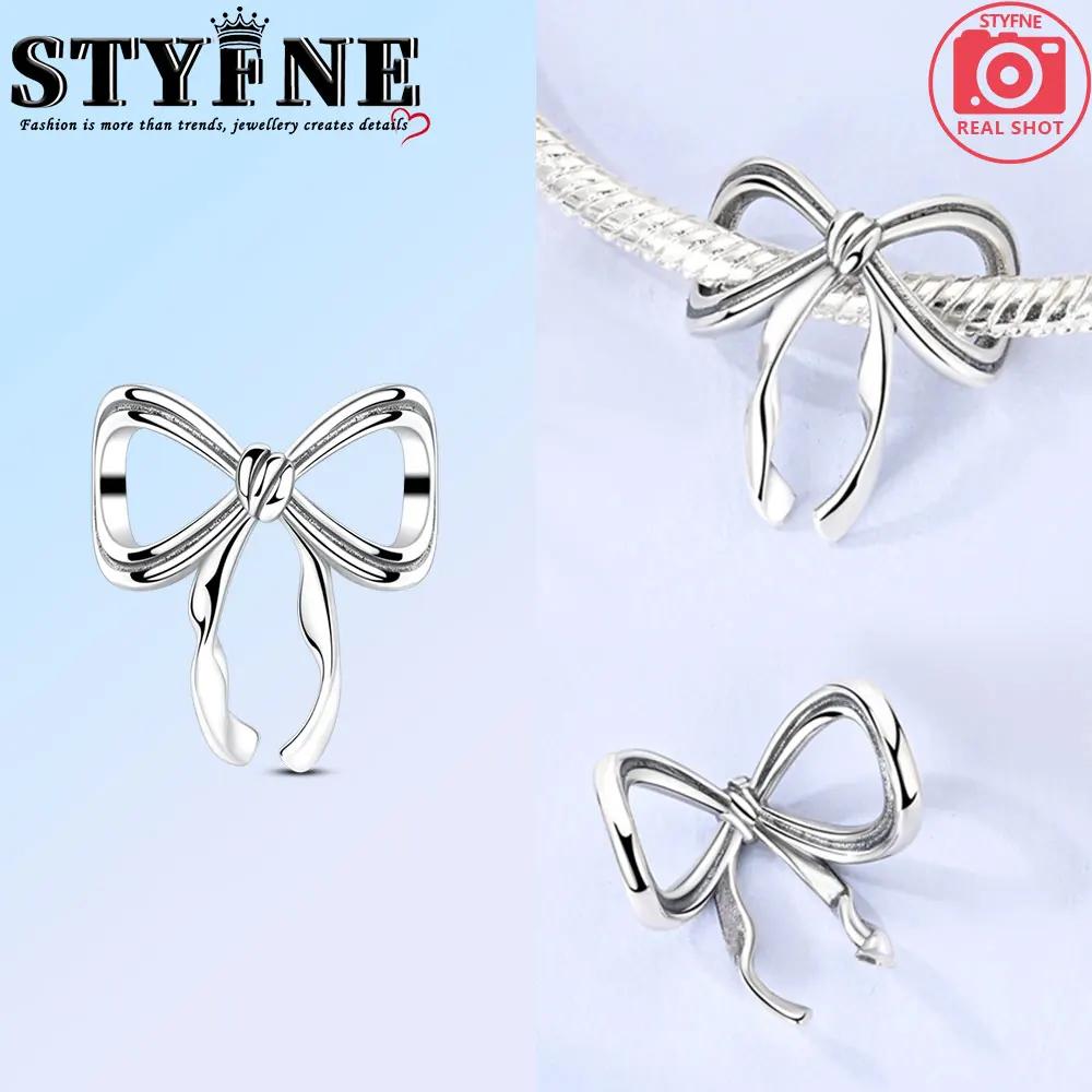 Copper Bow Charms Copper Pink Heart-Shaped Bow Pendants Charms Beads Fit Original Bangle Bracelets Diy Jewelry