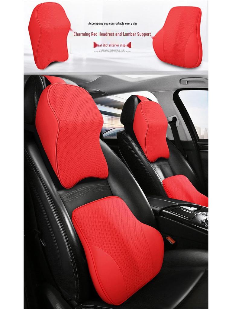 Celoroční polštář pod hlavu a bederní opěrka do auta z paměťové pěny s nappa kůží