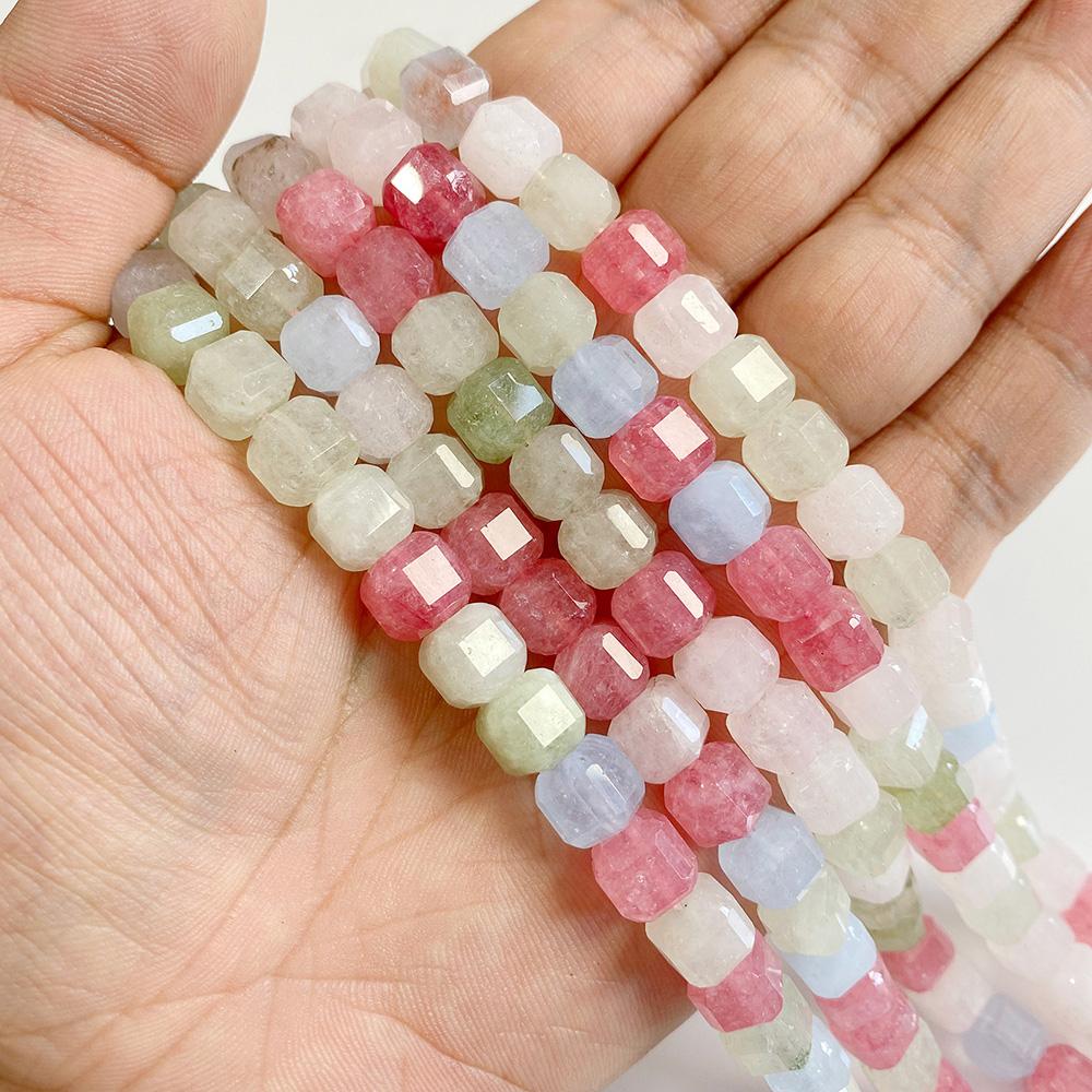 7-8MM Faceted Square Shape Chalcedony Natural Stone Loose Cube Spacer Beads for Jewelry Making Diy Bracelet Accessories