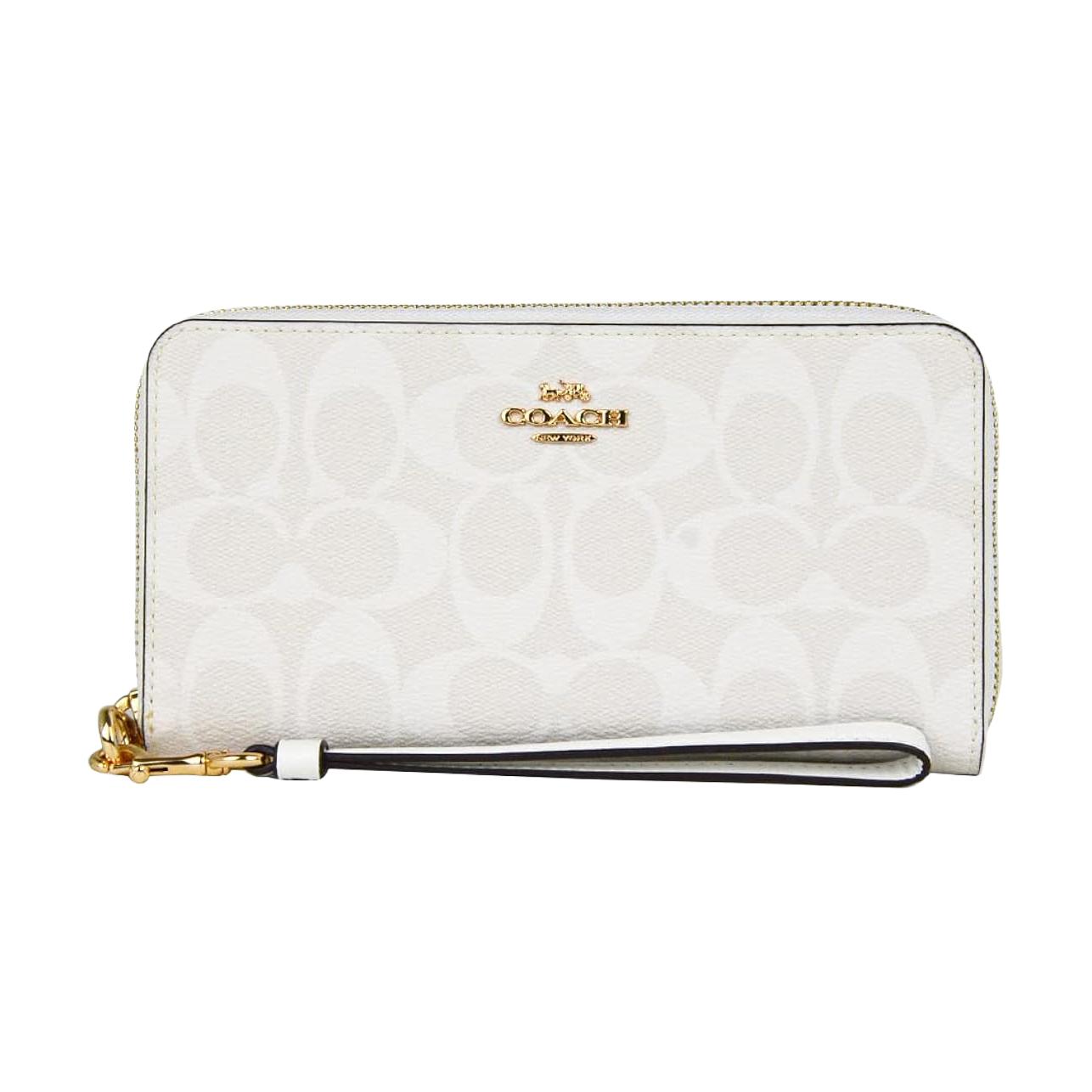 

Новый холщовый кошелек-клатч на запястье COACH с кожаной отделкой, маленький женский, ледниково-белый C4452-IMRFF 19.1*2.5*10.2CM