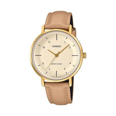 LTP-VT03GL-4B Analog Quartz Ladies Watch Pale Orange Metallic X Beige Leather Band Overseas Model