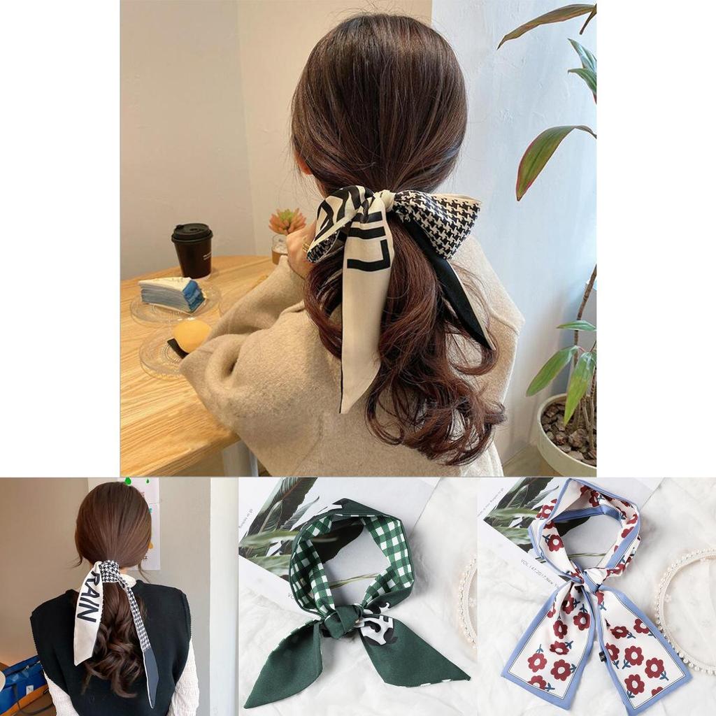 Elegant Plaid Headbands Silk Scarf Hair Rope With Beautiful Houndstooth Design For Women