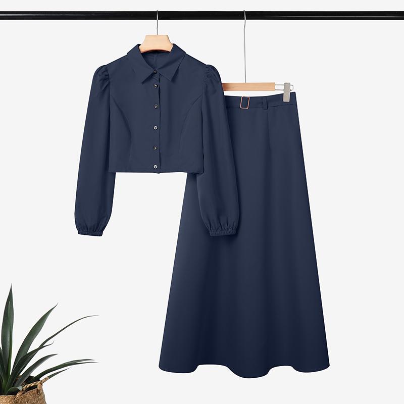 

ZANZEA Women Sets Long Sleeve Blouse and Pleated Skirts Casual Two Piece Suit 2XL темно-синий