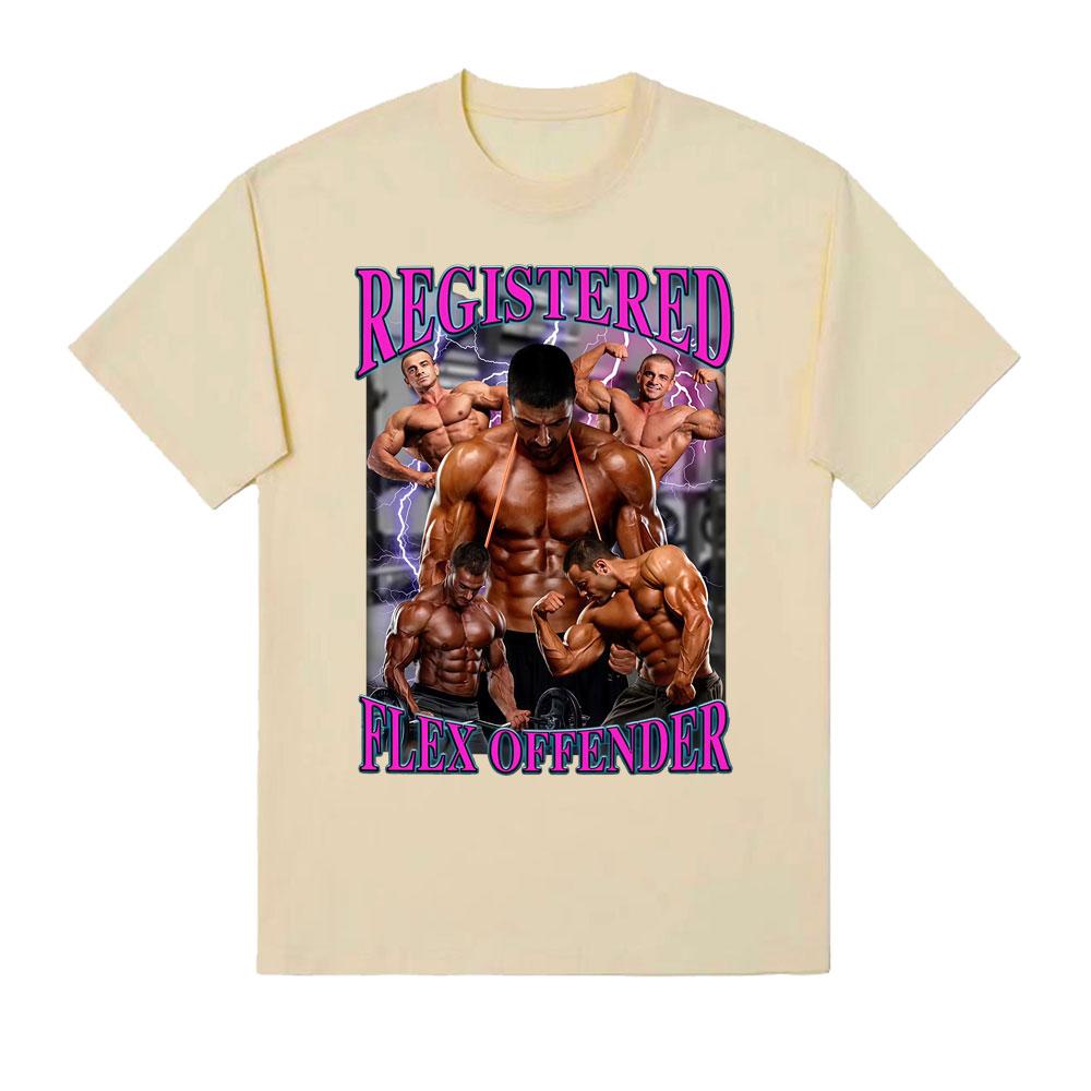 Registered Flex Offender Funny Gym T Shirt for Unisex Hip Hop Retro Oversized T Shirts Unisex Cotton Casual Loose Short Sleeve Tshirt