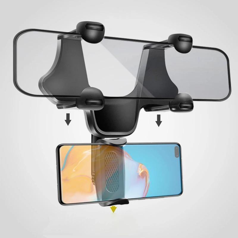 Car Rear View Mirror Phone Holder Interior Mobile Phone Stand Rearview Mirrors Car Phone Cradle Support for GPS Cell Phone Mount